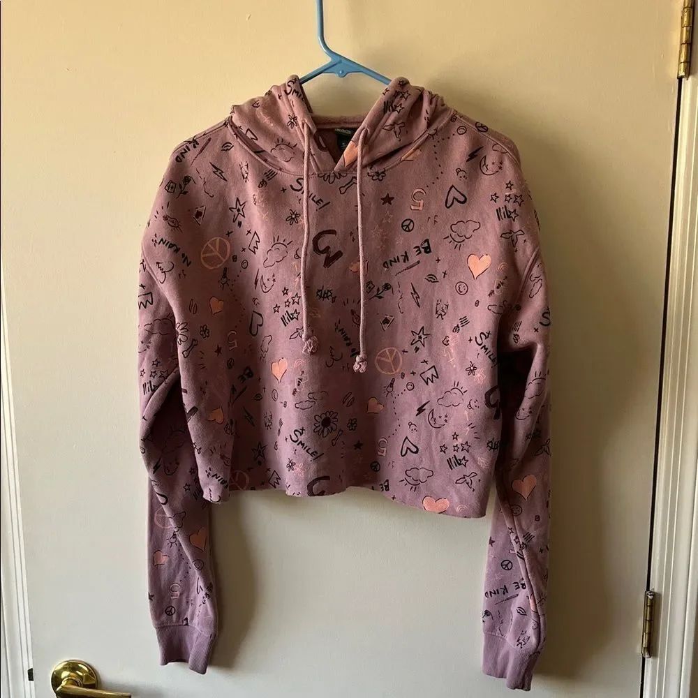 Wild Fable Graphic Print Cropped Hoodie - Purple